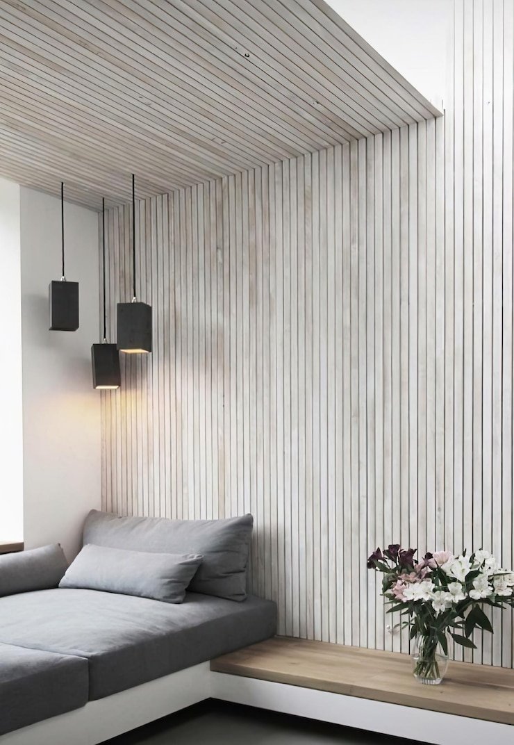 Types of accent wall materials: wood, MDF, HPL